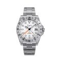 Sugess S463 white-dial automatic GMT watch, orange 24-hour hand, steel oyster bracelet, front view