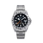 Sugess S463 white-dial GMT automatic watch, side profile showing case and bracelet taper, on white
