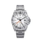 Sugess S463 automatic GMT watch, white dial with straight sword hands, orange GMT hand, steel bracelet, front