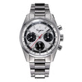 Sugess S465 Chrono Heritage manual chronograph, silver panda dial, black sub-dials, tachymeter, steel bracelet, front