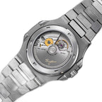 Sugess S466 exhibition caseback, Miyota 9015 automatic 24-jewel movement, integrated steel bracelet