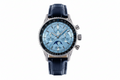 Sugess S468 vintage chronograph watch with ice blue dial and blue leather strap, front view