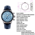 Sugess S468 vintage chronograph watch with salmon dial rose gold case and brown leather strap, front view