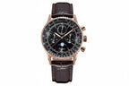 Sugess S468 vintage chronograph watch with black dial silver case and black leather strap, front view