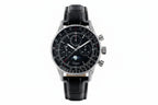 Sugess S468 vintage chronograph watch with salmon dial silver case and brown leather strap, front view