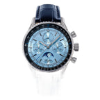 Sugess S468 vintage chronograph watch with ice blue dial and luminous moonphase feature callout