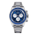 Sugess S473 Chrono Racing automatic chronograph, blue dial, white sub-dials, steel bracelet, front view