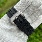 Black rubber dive strap with a brushed steel SteelDive buckle for the SD1975B
